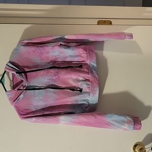 Tie dye crop hoodie with black drawstrings